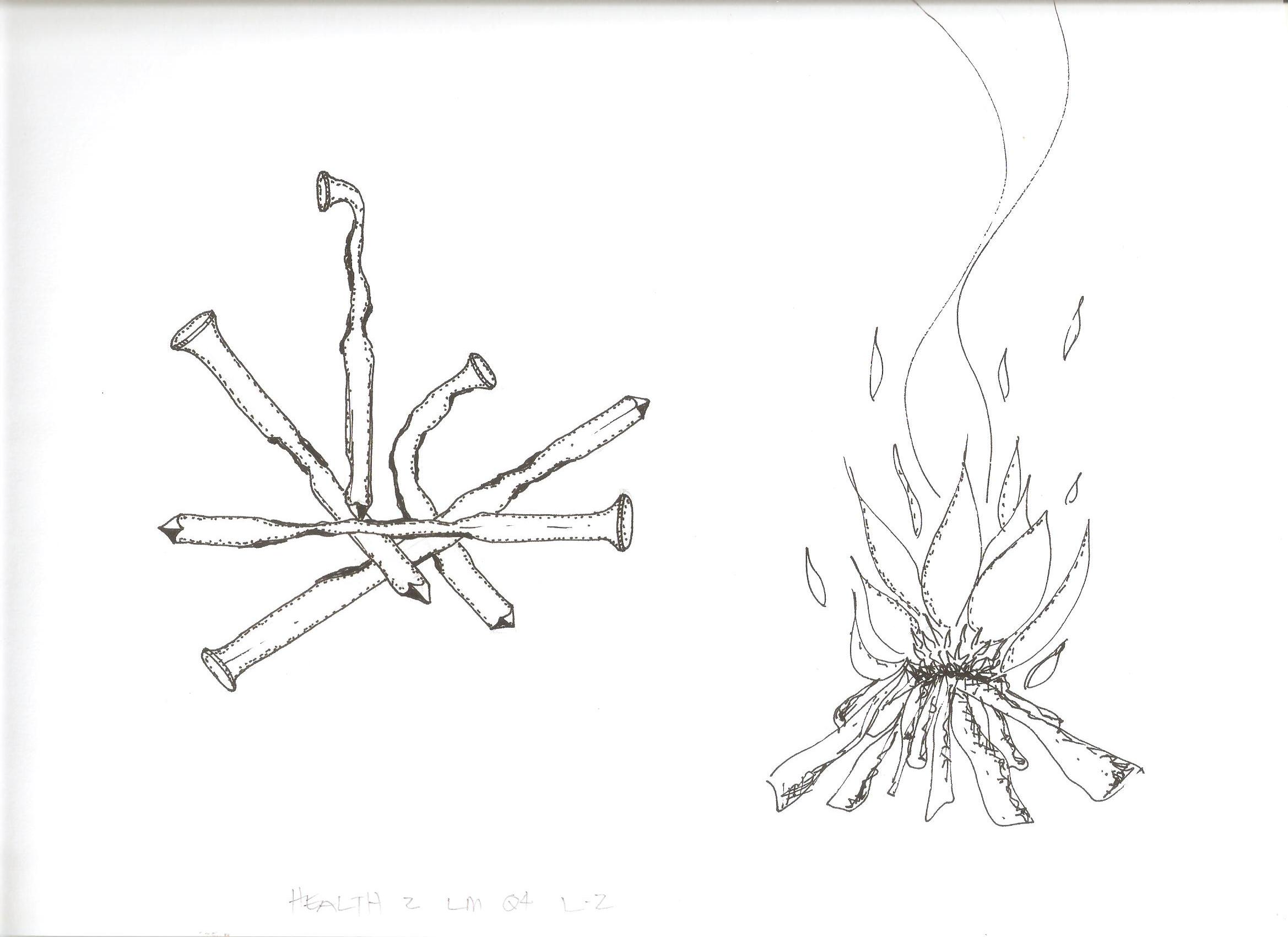 Used nails, firewood flames